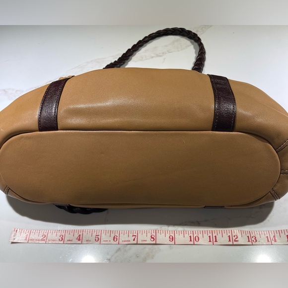 BRIGHTON Leather Shoulder Bag, Braided handles, Camel with brown trim - Picture 11 of 14